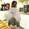 Women's 3/4 Sleeve Christmas Print Hooded Pullover Top Casual Holiday Outfit