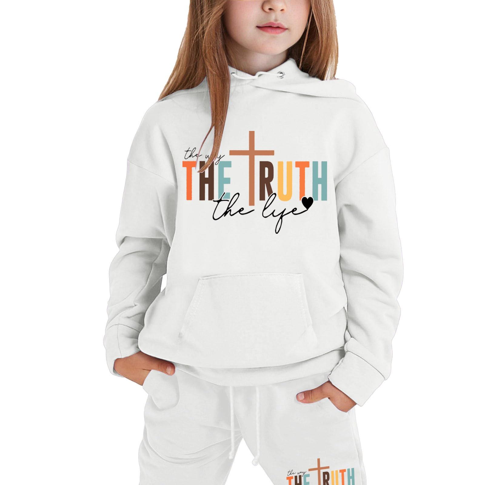 Boys Girls Sweatsuit Clothing Hooded Sweatshirt Jogging Sweatpants Tracksuits Set Fashion Outfit 150 белый