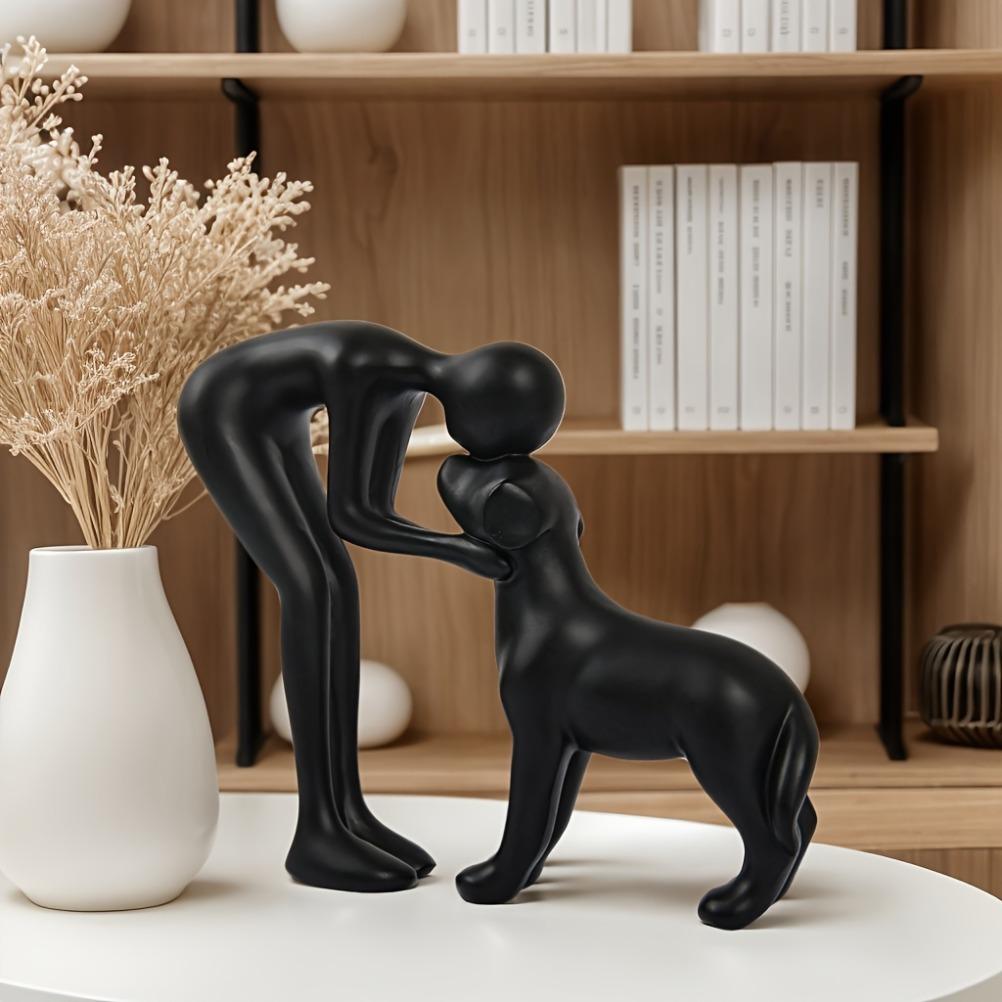 Handmade Resin Dog and Owner Statue Cute Dog Sculpture Home Decor Items Sculptures and Figurines Home Decoration Gift