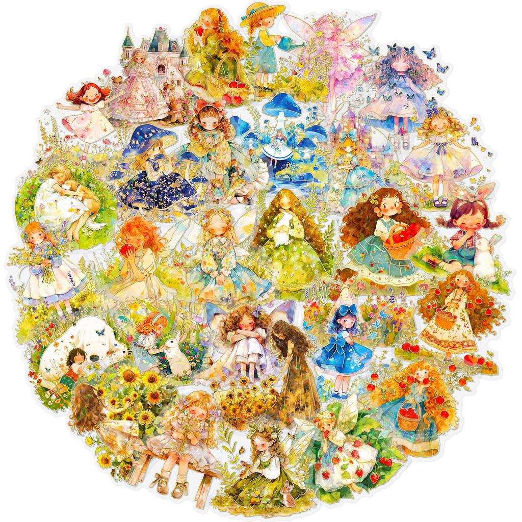 30-120 Hochwertige Märchenserie Transparente vergoldete Laser-Wasserdichte Aufkleber Dekorative Haustieraufkleber