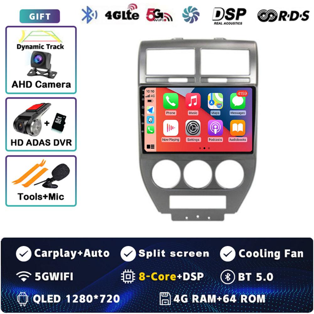 Android 14 CarPlay Car Radio for Dodge Caliber Jeep Compass 1 MK Patriot 2006 - 2010 Multimedia Navigation GPS Stereo Auto Video
