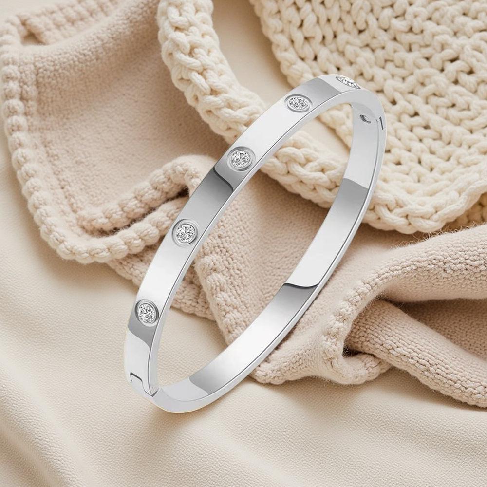 Stylish Ten Diamond Titanium Steel Couple Bracelets with Zirconia - Non-Fading, Trendy, Bestseller.