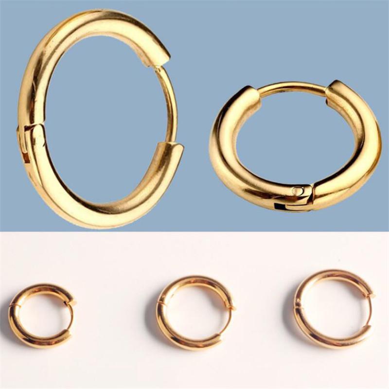 1PC Stainless Steel 10/12/16mm Antiallergic Simple Punk Circle Earrings for Women Men Jewelry Gift