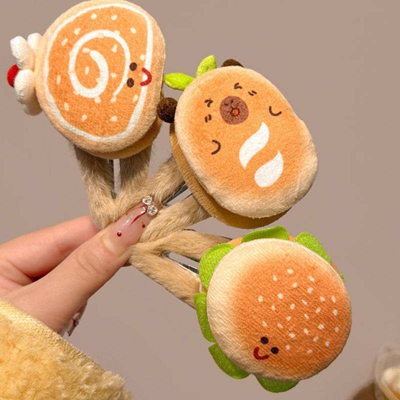 4Pcs Cartoon Hamburger Toast Plush Hair Clip For Girls Soft Kids Hair Accessories School Styling Tool for Toddler