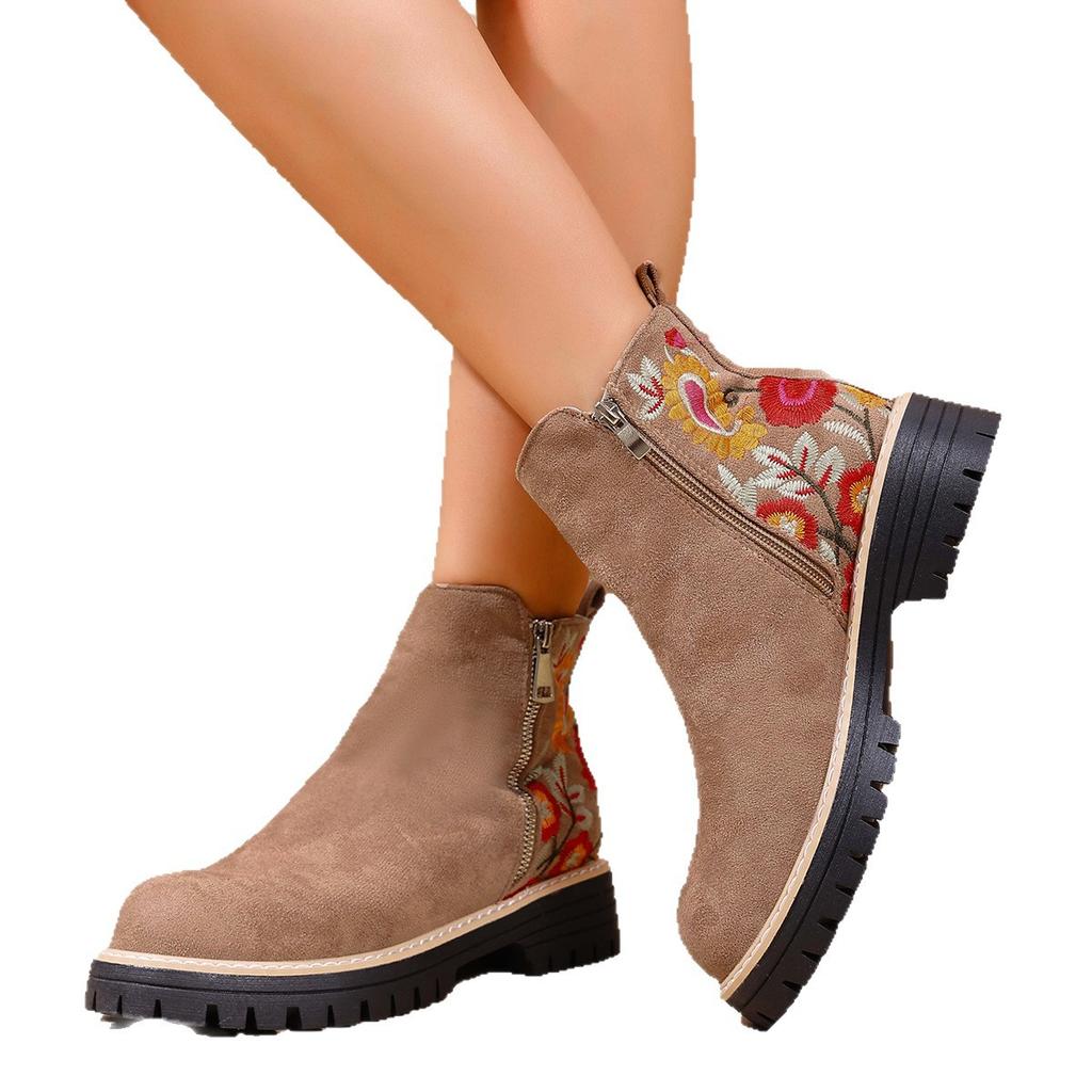 Autumn new European and American side zipper embroidered Martin boots list