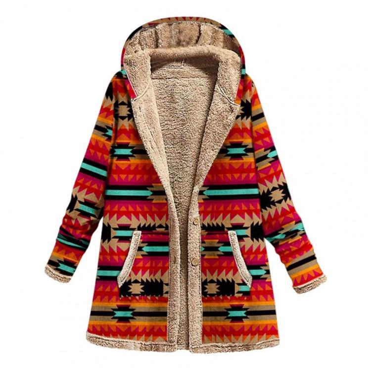 Hooded Women Ethnic Style Vintage Loose Thick Warm Outwear Single Breasted Autumn Winter Jacket Clothes for Women