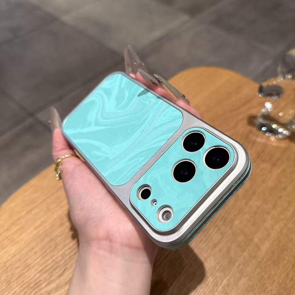 Ledertextur iPhone 17 Pro Max Hülle mit Wasserwellen- und Schneeberg-Samtmuster