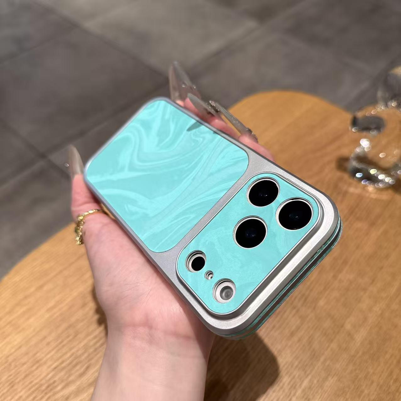

iPhone 17 Pro Max Faux Leather Case with Snow Mountain Velvet and Fashionable Water Ripple Pattern, Compatible with iPhone 13, 15, and 16. iPhone 15 озеро синий