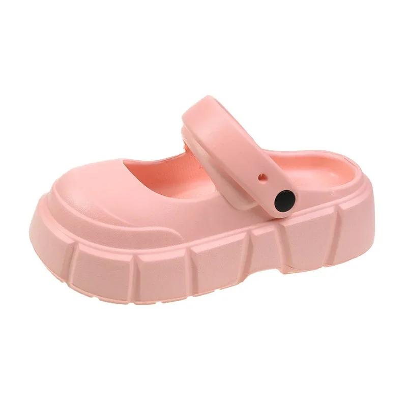 

Модные женские летние сандалии на платформе из ЭВА 2025 Модные сабо Мэри Джейн с закрытым носком, нескользящие пляжные шлепанцы, женские легкие сандалии на толстой подошве 39-40 розовый