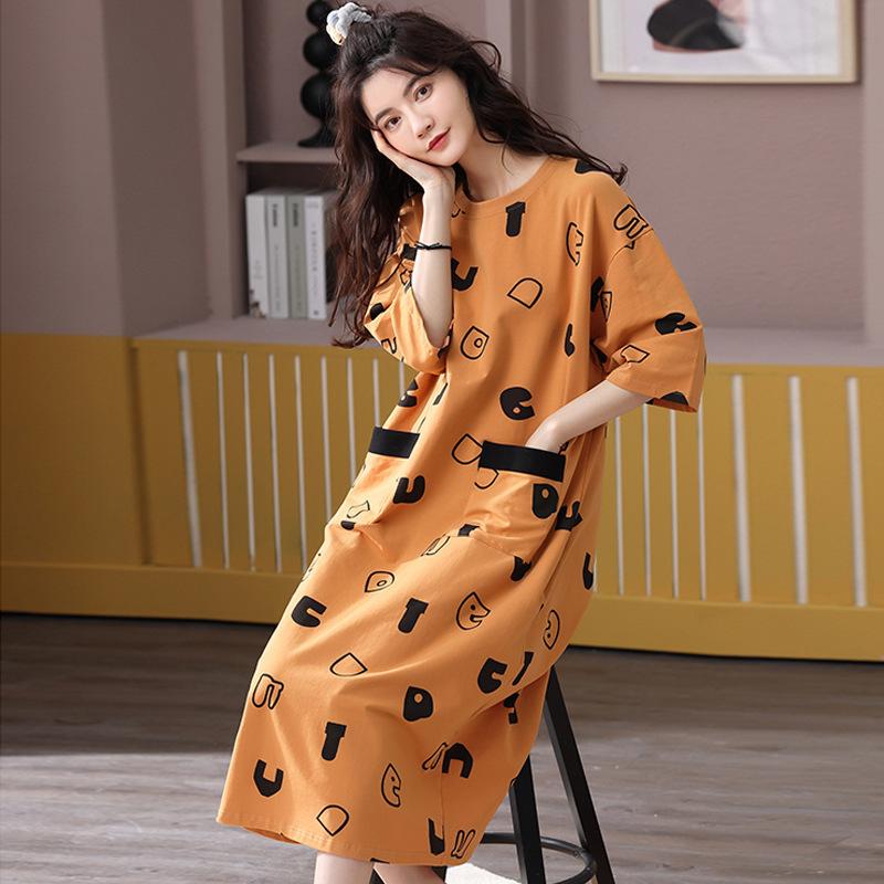 Pajamas Women's Summer Thin Pajamas Short Sleeves Large Size Fat Mm Medium and Long Pajamas Pajamas Loungewear