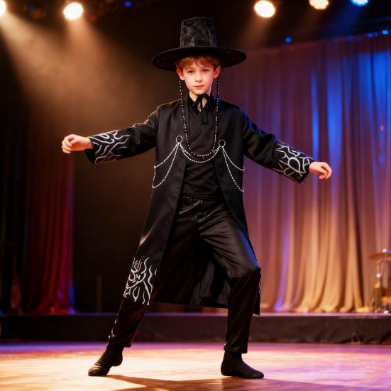 Korean Anime Cosplay Costume Black Flame Robe Shirt Pant Hat Set Villain Role-playing Outfit for Kids Halloween Carnival Performance
