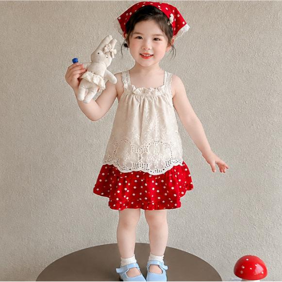 Girls Summer Polka Dot Sling Dress Set Cute and Stylish