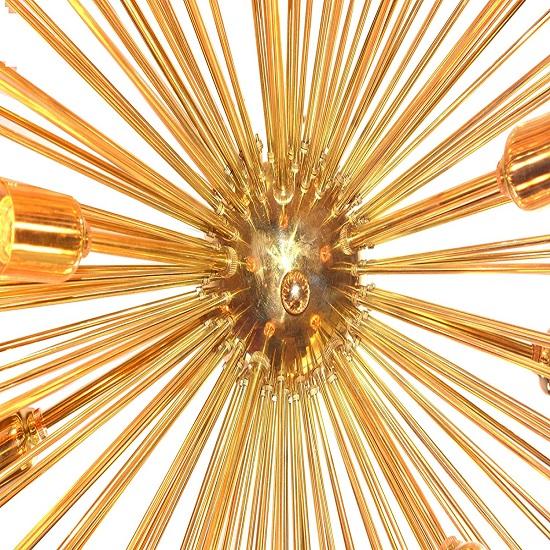 Brass Shiny Flush Mount Pendant Lighting - 10 Arms (Golden, Standard Size)