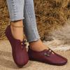 Women's Soft Leather Flat Casual Shoes, Round Toe Shallow Mouth Slip-On Loafers, Plus Size Comfort Footwear