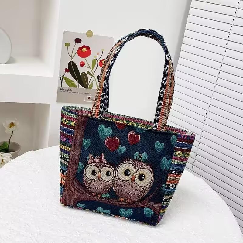 

A durable and colorful embroidered ethnic style elephant print women s handbag, fashionable and casual, double-sided design синій