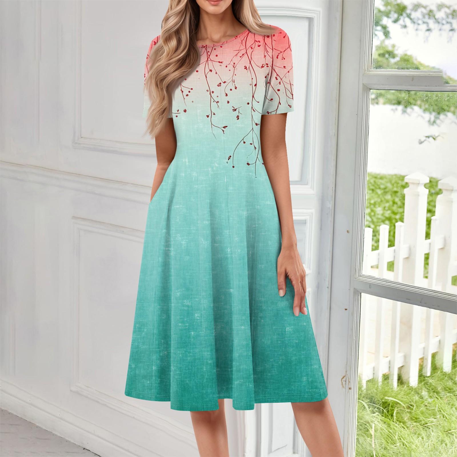 

Женское повседневное модное платье миди с круглым вырезом и коротким рукавом с принтом XL