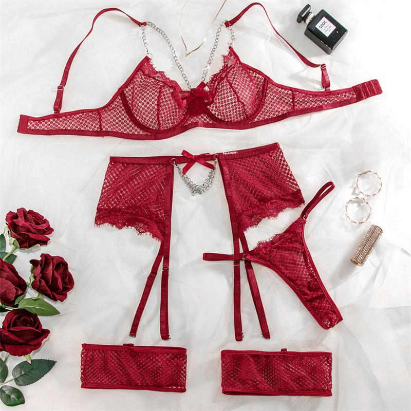 Women's Sexy Underwear Set Lace Fashion Sexy Lingerie See-though Garter Belt Thong Suit
