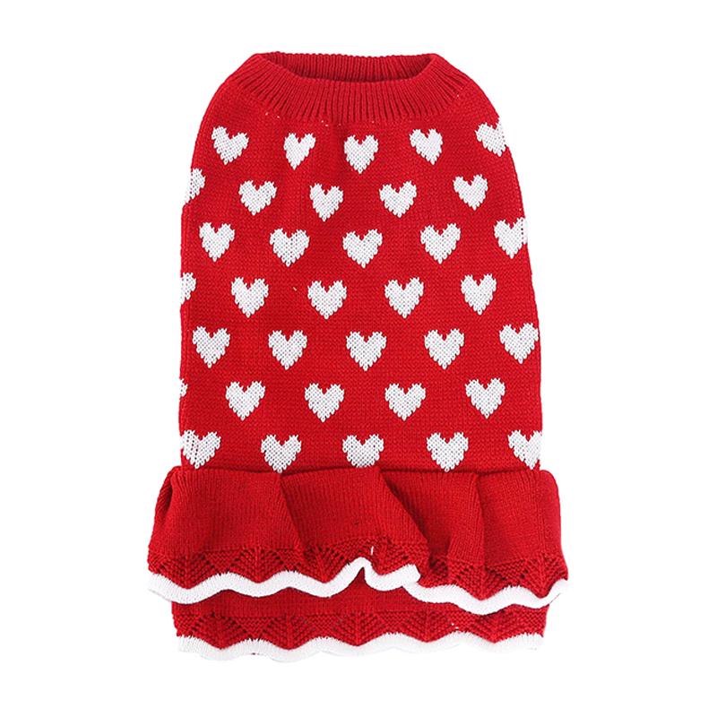 Cute Knit Dog Sweater Dress Dot Pattern Princess Style Pet Skirt Small Dogs Cozy Winter Clothing Ruffle Hem Chinese New Year