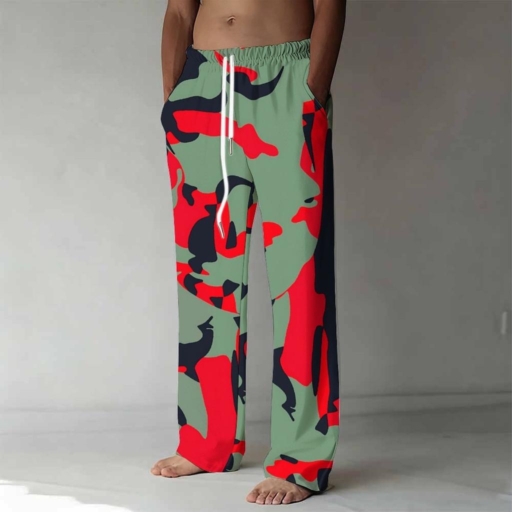 Pantalones Casuales Sueltos de Color Sólido Pantalones Rectos Estampados de Camuflaje para Hombre
