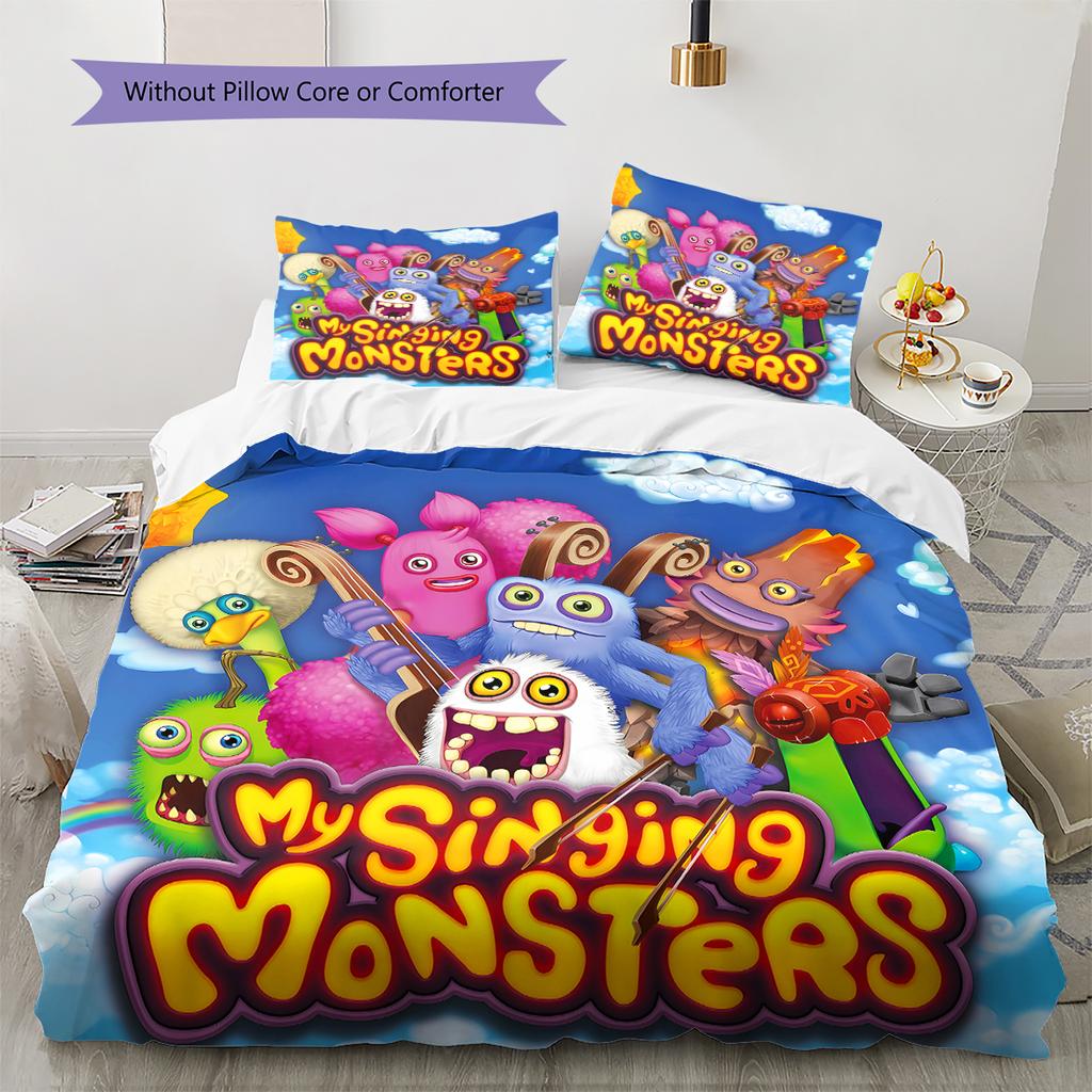 My Singing Monsters Pattern Bedding,Quilt Set Quilt Cover Pillowcase Home Birthday Gift (1 * Duvet Cover + 2 * Pillowcase, Without Core)