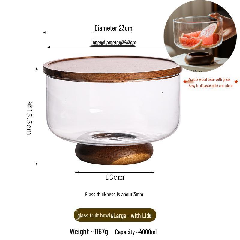 Japanese Acacia Wood Glass Fruit Bowl - Elegant Candy Dish & Snack Display Plate