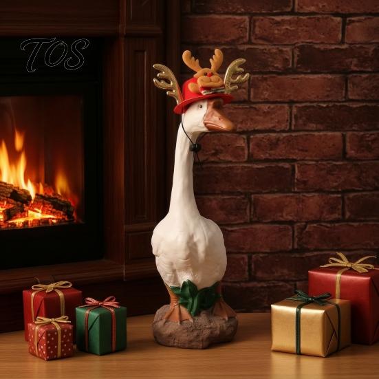Festive Goose Clothing Accessory Christmas Porch Accessory, Deer Antler Hat, Plush Elk Santa Tree Collar, Statue Hat Apparel for 23 Inch Outdoor Yard