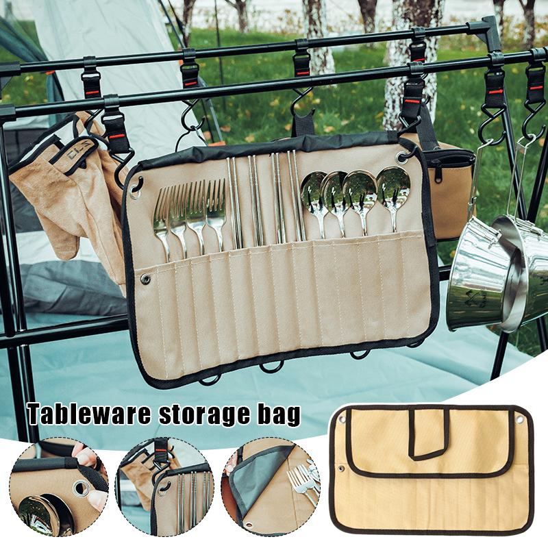 Foldable Outdoor Camping Cutlery Storage Bag Chef Knife Bag Roll Bag Chopsticks Spoon Fork Pouch Organizer Carry Case