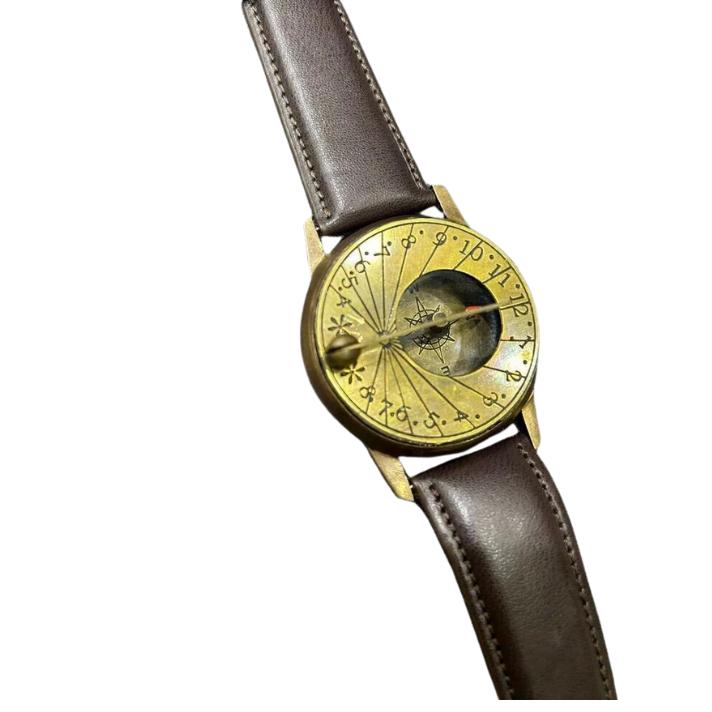 Compass Wrist Watch Brass Sundial Nautical Leather Steampunk
