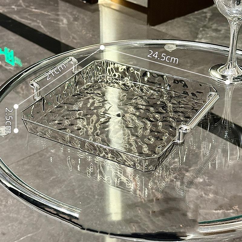 

1 шт., роскошный поднос для хранения с водной рябью, прозрачный, бытовой, прямоугольный, декоративный поднос с ручкой для чайных чашек