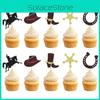 Cowboy Themed Hat Horse Boots Pattern Glitter Paper Birthday Cake Plugin Decor