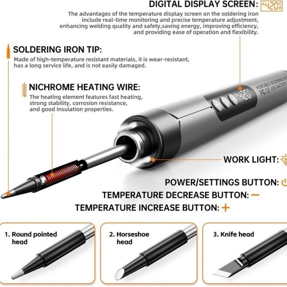 Adjustable Temperature USB Soldering Iron Set LCD Display Cordless Soldering Pen Set DIY Repair