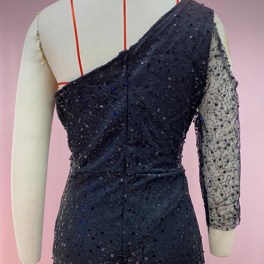 Women's Dreamy Aristocratic Party Dress Sexy High - Slit, Long - Sleeve, Sequined, Irregular Off - Shoulder Evening Gown