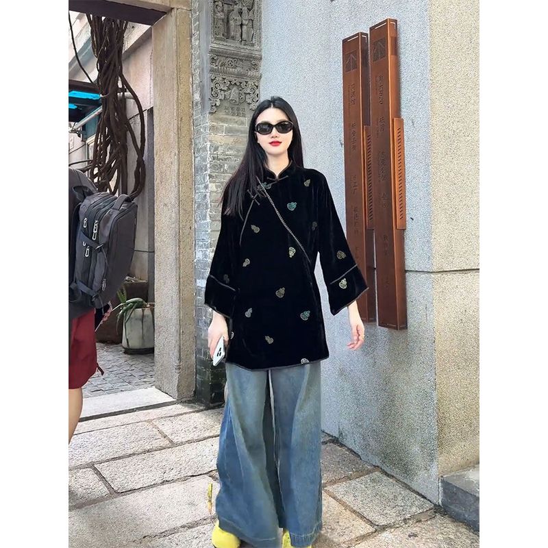 

Women s Clothing, National Style Tops, Zen-Inspired, High-End, Exquisite Tang Suit Shirts, Jackets, Blouses for Women, 2026 Spring New Collection Black Top S