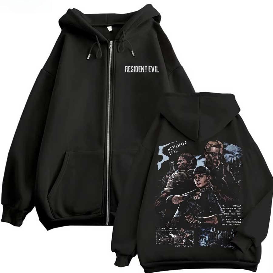 Resident Evil Game Hoodie Zipper Retro Street Style Zipper Hoodie Fashion Sports Printed Pattern Hoodie Daily Street Dressing