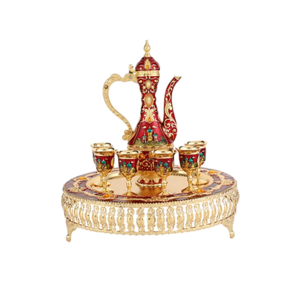 Turkish Coffee Cup and Tea Pot Set Tea Service Set Hip Turkish Set for Cabinet Decor Wedding Gift Housewarming