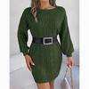 Seksowna dzianina skręcone rękawy lampionowe swetry sukienki jesienno-zimowa damska sukienka elegancka sukienka z okrągłym dekoltem solidna dzianina sukienka 29889