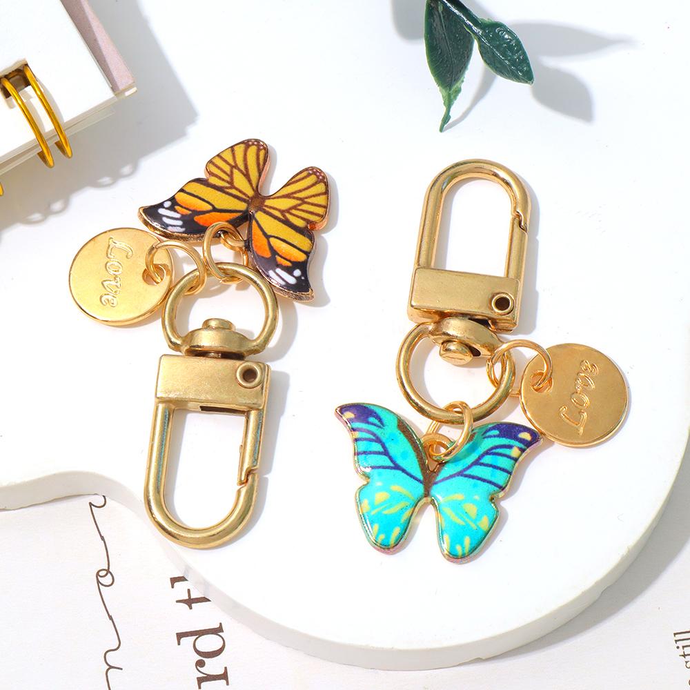 Cute Enamel Butterfly Keychain Simple Metal Animals Key Ring INS Earphone Case Bag Pendant Accessories For Women Men Couple Gift