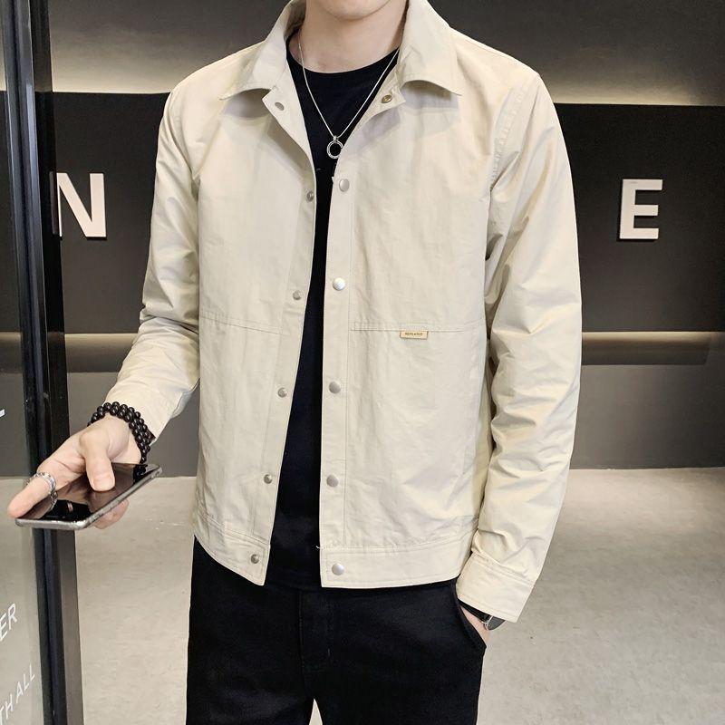 Men s Slim Fit Lapel Jacket - 2025 Korean Style Spring/Autumn Trendy Workwear L (100-115 jin) хаки