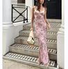 European and American sexy women's new spaghetti strap dress, floral sleeveless long dress, one-step dress