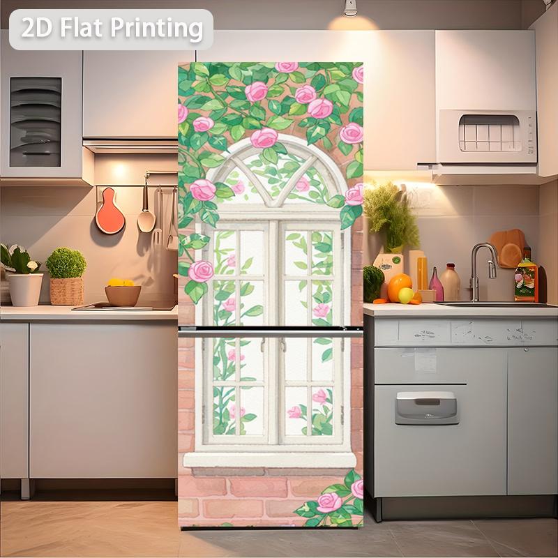 84Style Fridge Stickers Refrigerator Cover Door Landscape Plant Sea Vinyl Self Adhesive Kitchen Furniture Decor Wrap Freezer Sticker DIY