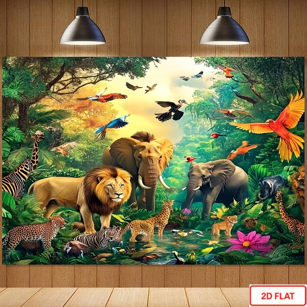 1 Piece of Jungle Exploration Animal Party Backdrop - Vivid Wildlife Scene
