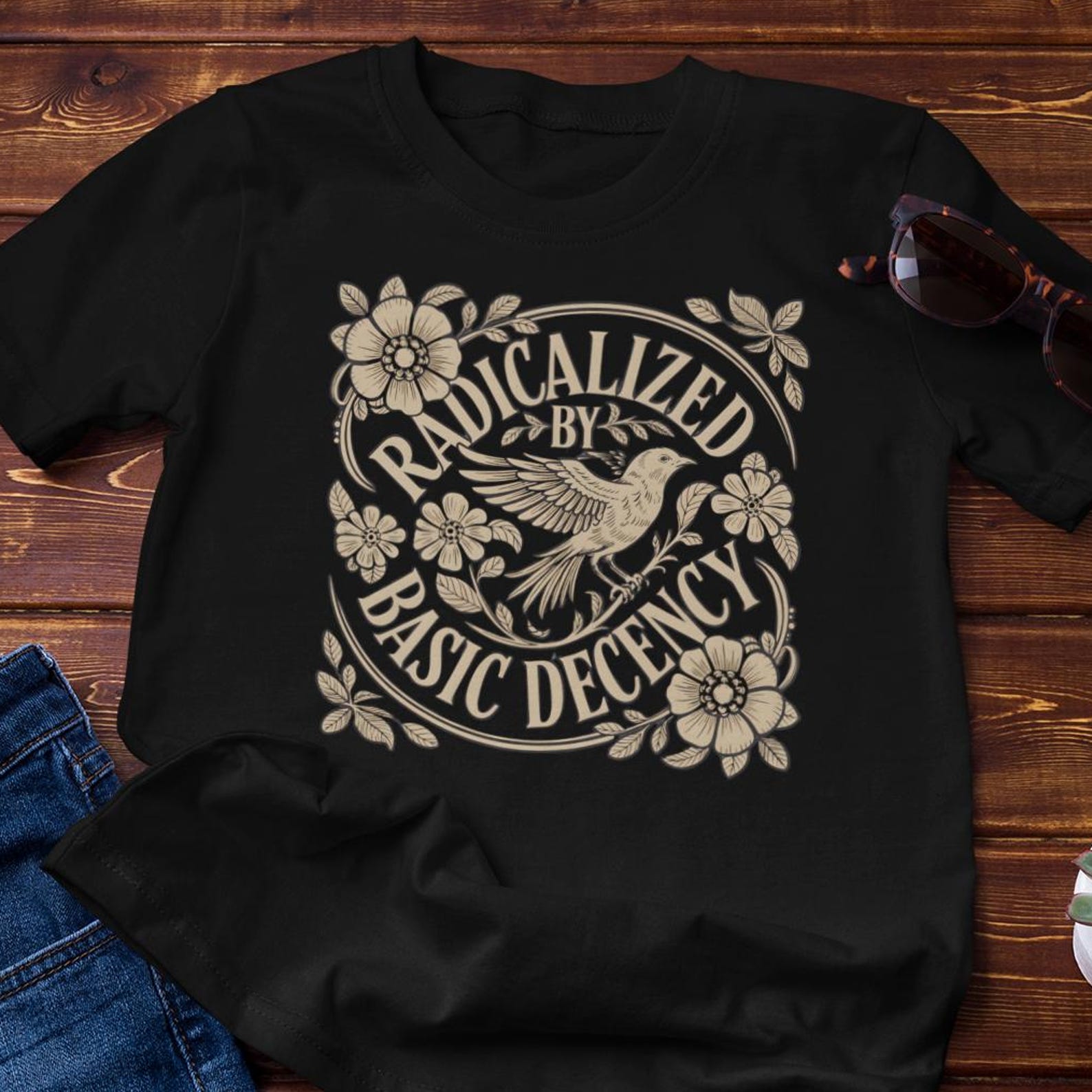 Radicalized By Basic Decency Shirt, Vintage Floral Bird Activist Tee, Social Justice Gift 2XL
