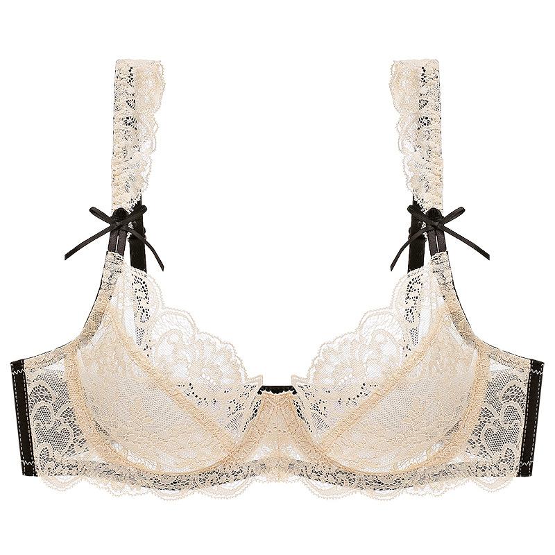 French sexy lace underwear women's summer ultra-thin breathable large size underwear large chest small anti-sagging bra