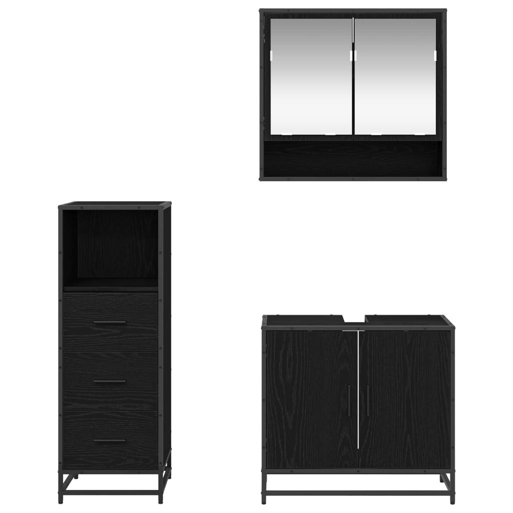 Bathroom Furniture Set 3 pcs Black Oak Effect Wood Based Material