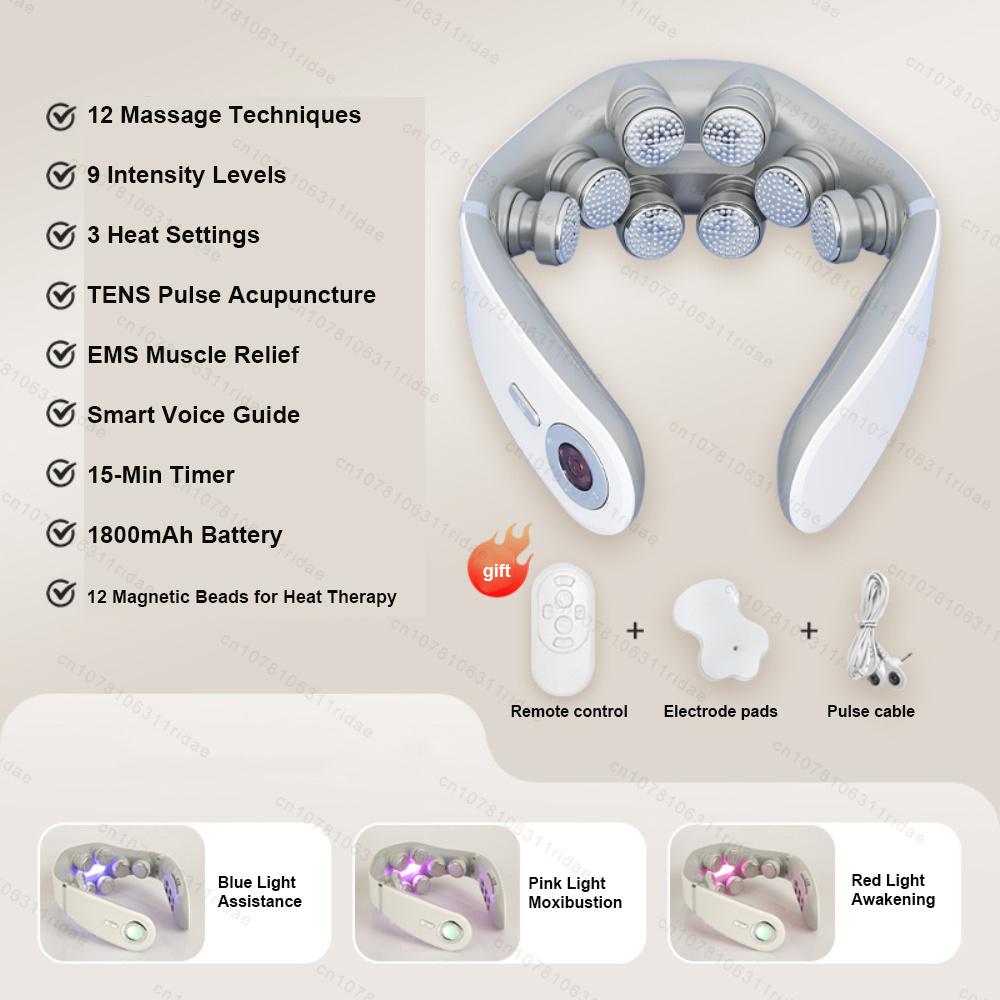 Массажер для шеи Портативный массажер для шеи и плеч Пульсирующий Защита для шеи Глубокий массаж Согревающий массаж шеи Надавливание на шею Уход