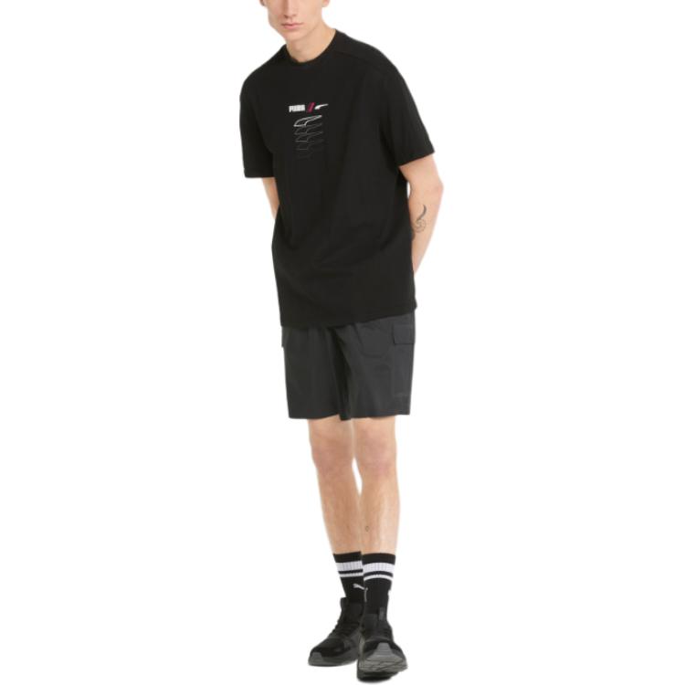 Puma Solid Color Multi-Pocket Design Drawstring Cargo Shorts Men Shorts Black 671722-01