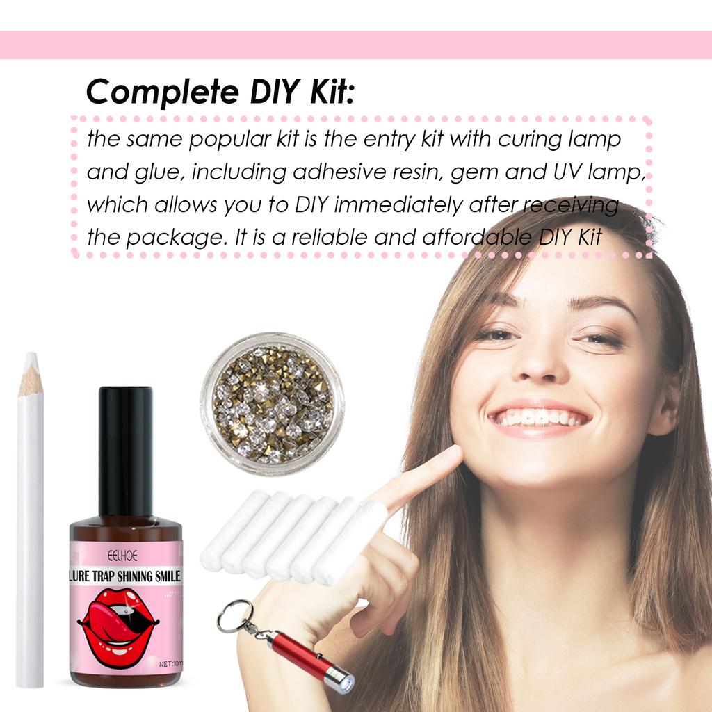 Kit de Joyas Dentales DIY Fácil de Quitar e Instalar Pegamento Super Pegajoso Resina Anti-caída Cristal Joyería Decoración Dental Kit de Joyería