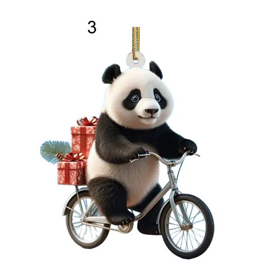 Christmas Car Pendant Lifelike Riding Panda Shape Lightweight Hanging Accessory Christmas Trees Doors Windows Hanging Ornament Bag or Keychain Charm