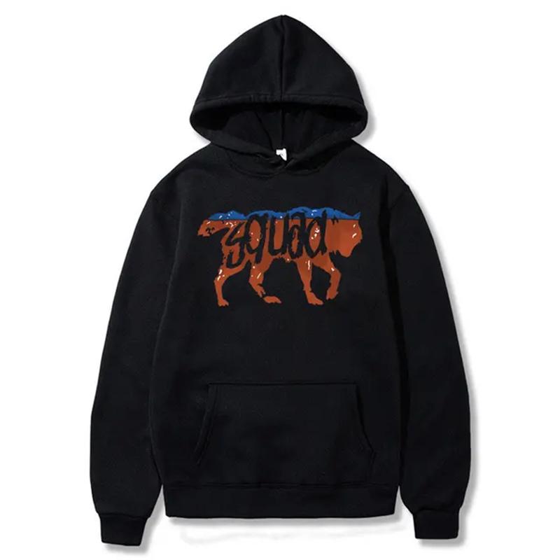 Wild-squad Men Hoodie Front Two-tone Wolf Outline Print, Rust Blue Wolf Figure Graphic, Thick Fleece Sweatshirt for Urban Daily Outfits