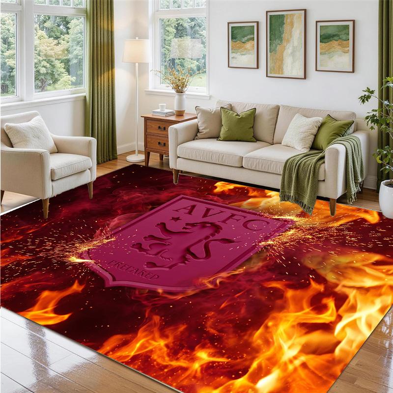 Aston Villa Football Design Crystal Velvet Rug Soft Decorative Mat for Bedroom Entrance